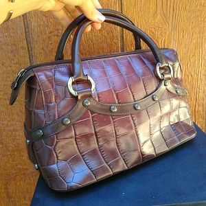 Escada Handmade Italian Leather Brown Pebble Western stud Handbag Satchel Purse